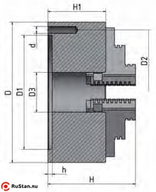 Габаритные и присоединительные размеры четырехкулачковых токарных патронов Optimum с центральным зажатием ø 80 мм фото №2 патрон Optimum диаметром 80 мм фото №2